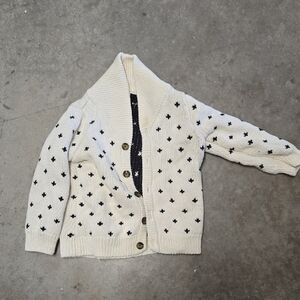 Hanna Andersson Cream and Black Knit Cardigan, Oversized Collar, 12-18, GUC